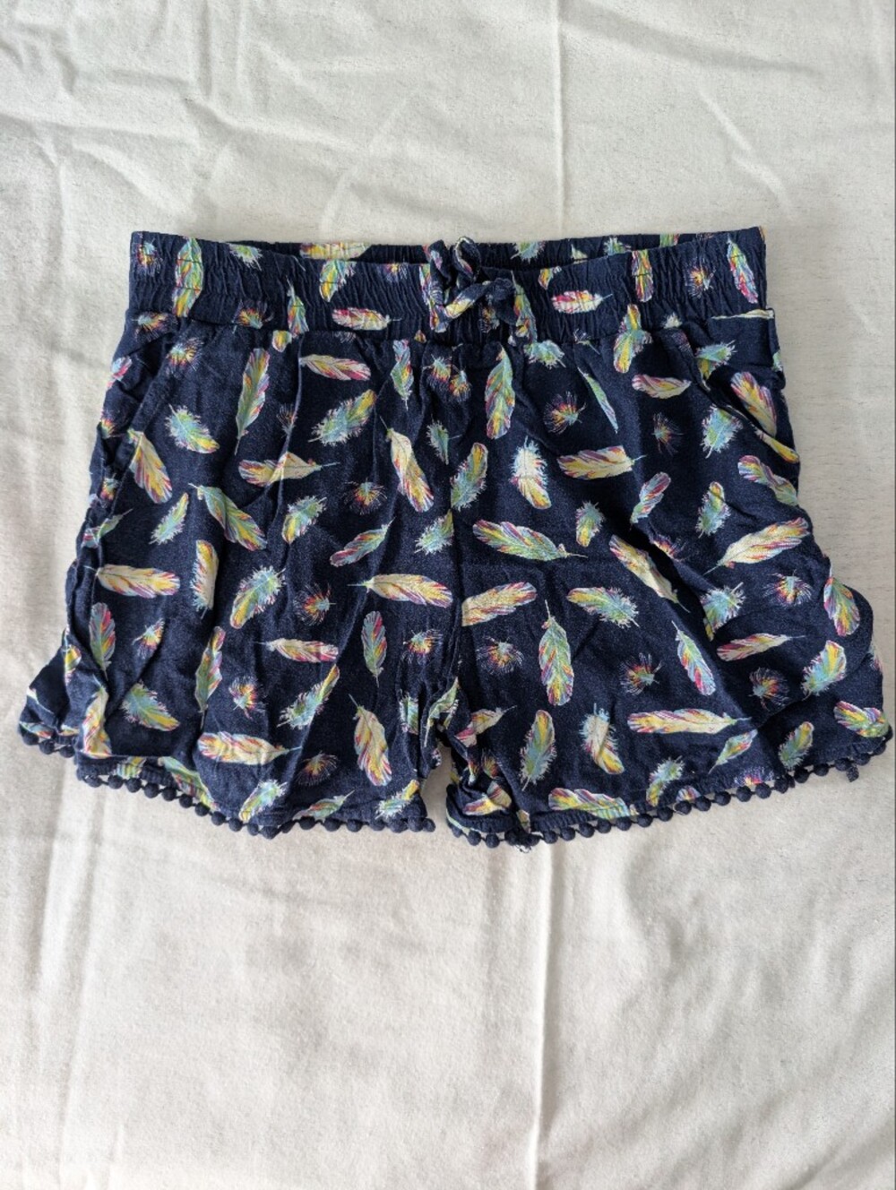 Faded Glory Navy Feather-Print High Waist Shorts